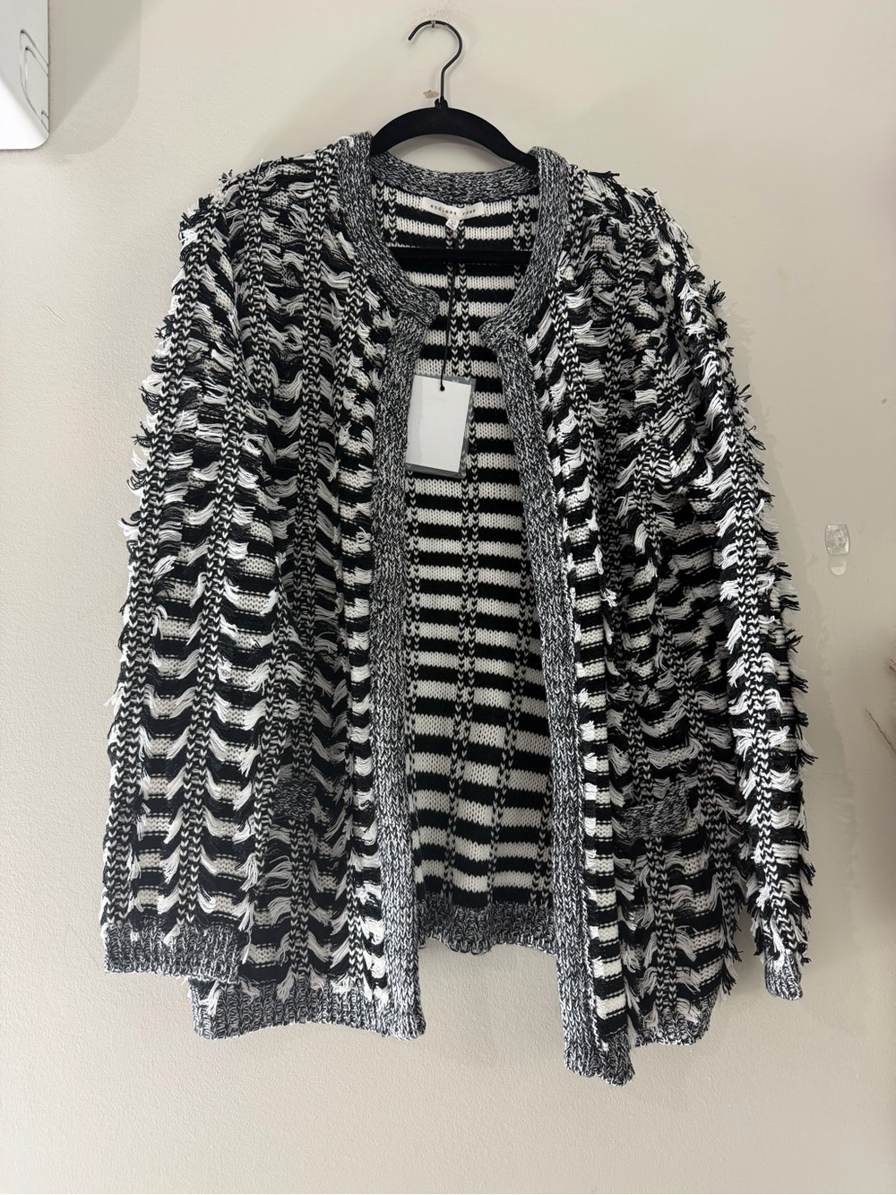 Endless Rose Black & White Textured Open-Front Cardigan